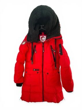 Canada Weather Gear Parka Red Insulated Puffer Jacket Sherpa Hood M Outdoor Snow